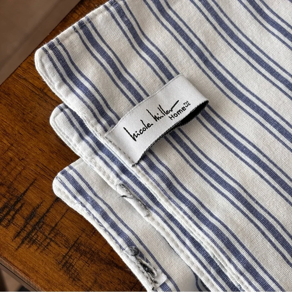 Nicole Miller Yellow and Blue Floral Reversible Stripe Cotton Placemats Set of 6
